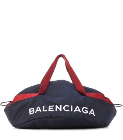 Shop Balenciaga Embroidered Canvas Bag In Blue