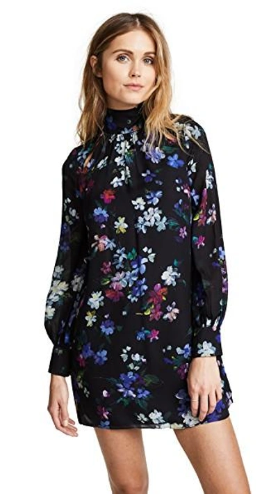 Shop Milly Painted Floral Sheri Dress In Black
