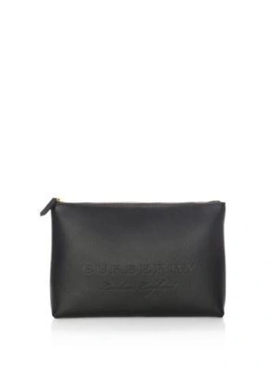 Shop Burberry Duncan Zip Leather Pouch In Black