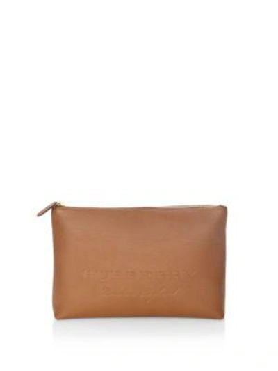 Shop Burberry Duncan Zip Leather Pouch In Chestnut