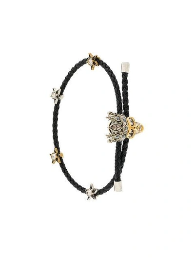 Shop Alexander Mcqueen King Skull Braided Bracelet In Black