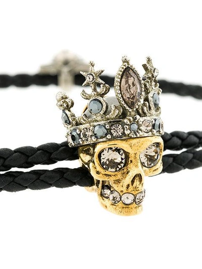 Shop Alexander Mcqueen King Skull Braided Bracelet In Black