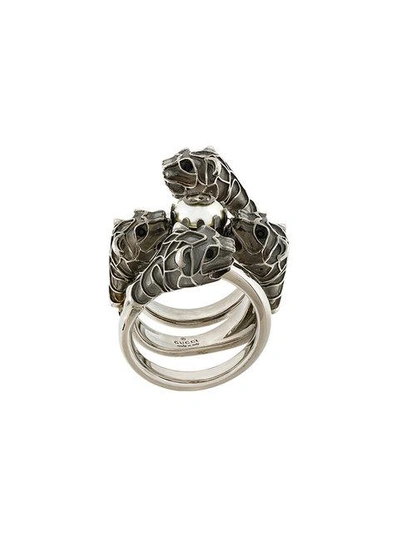 Shop Gucci Embellished Metal Ring In Metallic