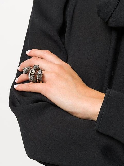 Shop Gucci Embellished Metal Ring In Metallic