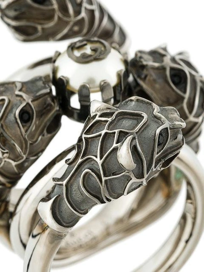 Shop Gucci Embellished Metal Ring In Metallic