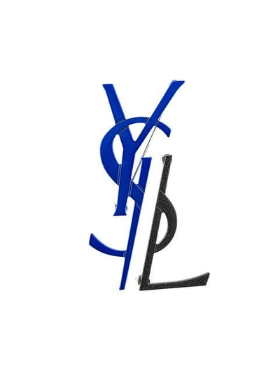 Shop Saint Laurent Monogram Deconstructed Brooch In Blue