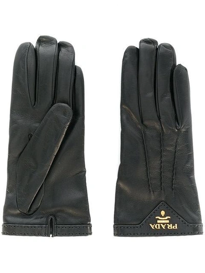 Shop Prada Lambskin Logo Gloves - Black
