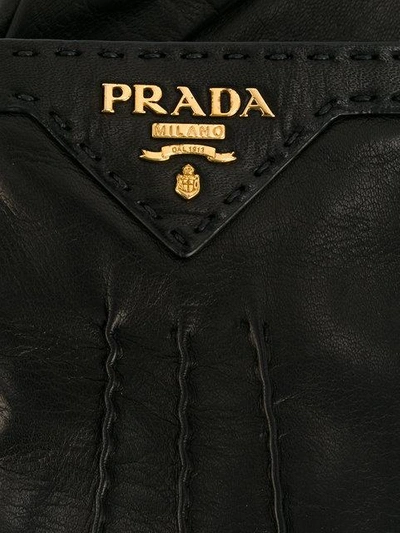 Shop Prada Lambskin Logo Gloves - Black