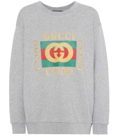 Shop Gucci Printed Cotton Sweatshirt In Grey