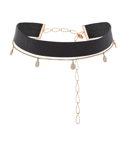 Shop Diane Kordas Leather Teardrop Chain Choker, White, One Size