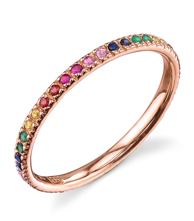 Shop Sydney Evan Rose Gold Rainbow Ring In Multi