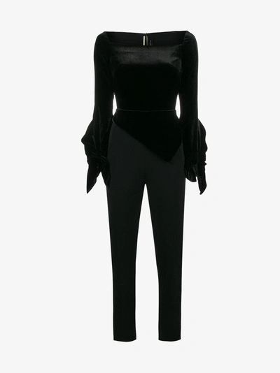 Shop Roland Mouret Rayleigh Velvet Square Neck Jumpsuit In Black