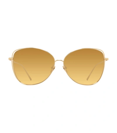 Shop Linda Farrow Cat Eye Sunglasses In Gold