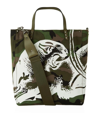 Shop Valentino Panther Camo Tote Bag In Green