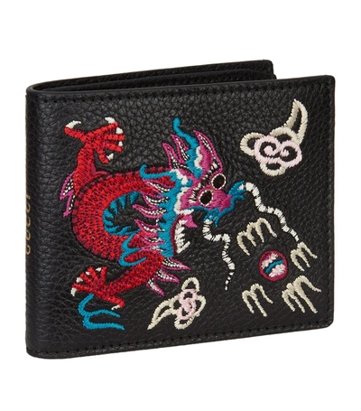 Shop Gucci Embroidered Dragon Billfold Wallet In Black