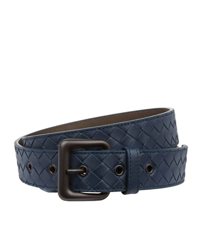Shop Bottega Veneta Cintura Intrecciato Leather Belt In Blue