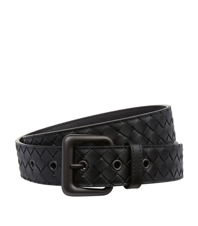 Shop Bottega Veneta Cintura Intrecciato Leather Belt In Black