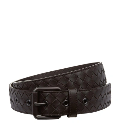 Shop Bottega Veneta Cintura Intrecciato Leather Belt In Brown