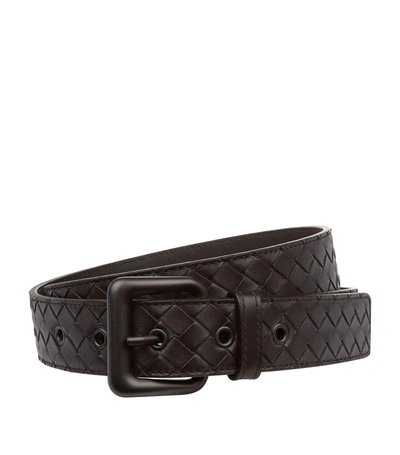 Shop Bottega Veneta Cintura Intrecciato Leather Belt In Brown
