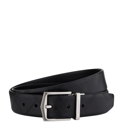 Shop Burberry Reversible Embossed Check Belt In Grey