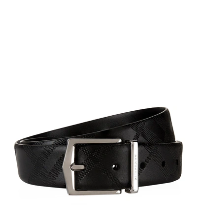 Shop Burberry Reversible Textured Check Belt In Black