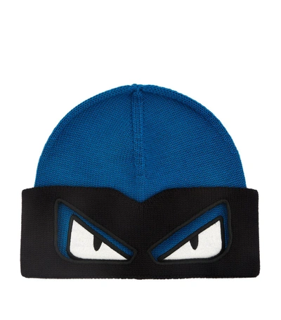 Shop Fendi Ninja Eyes Beanie Hat In Blue