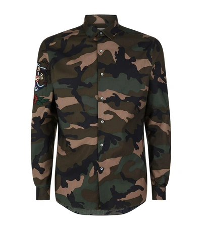Shop Valentino Beaded Tattoo Camouflage Shirt In Green