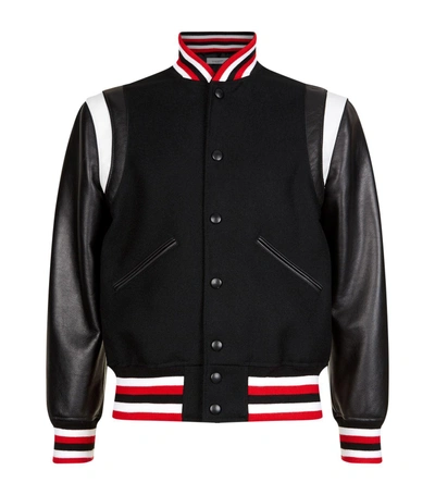 Shop Givenchy Embroidered Logo Contrast Sleeve Bomber Jacket In Black