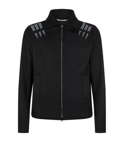 Shop Valentino Appliqué Loveblade Wool Jacket In Black