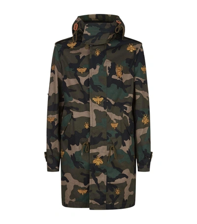 Shop Valentino Embellished Insects Camouflage Coat In Green