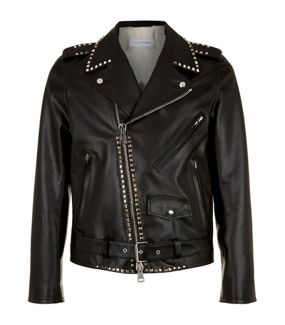 Shop Valentino Rockstud Leather Biker Jacket In Black