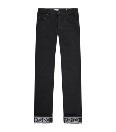 Shop Kenzo Logo Cuff Jeans In Black