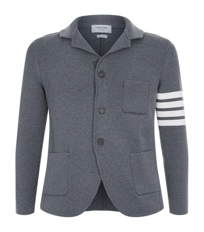 Shop Thom Browne Ribbed Wool Coat Cardigan In Grey