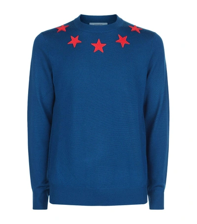 Shop Givenchy Star Appliqué Crew Neck Sweater In Blue
