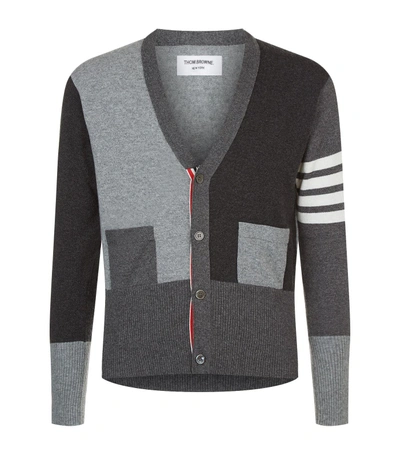 Shop Thom Browne Tonal V-neck Stripe Cardigan In Grey