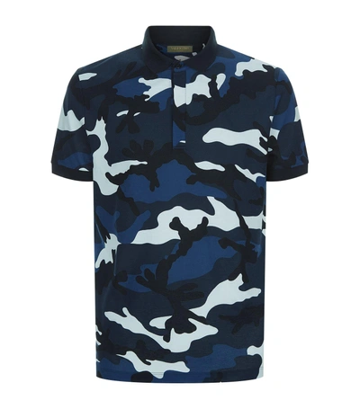 Valentino Camouflage-print Cotton-piqué Polo Shirt In Blue Multi | ModeSens