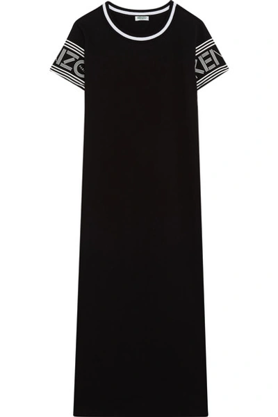 Shop Kenzo Printed Cotton-jersey Midi Dress In Black