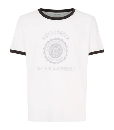 Shop Saint Laurent University Motif Contrast Trim T-shirt In Black