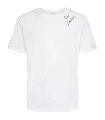 Shop Saint Laurent Signature Logo Cotton T-shirt In Black
