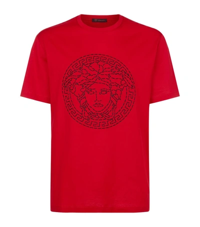 Shop Versace Embroidered Medusa Motif T-shirt In Red