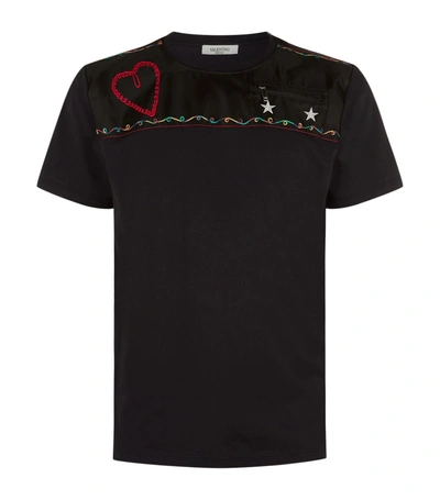 Shop Valentino Embroidered Nylon Insert T-shirt In Black