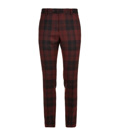 Shop Valentino Checked Wool Trousers In Red