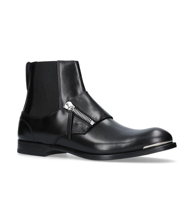 Shop Alexander Mcqueen Zipped Chelsea Boots In Black
