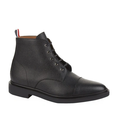 Shop Thom Browne Cap-toe Pebble-grain Leather Boots In Black