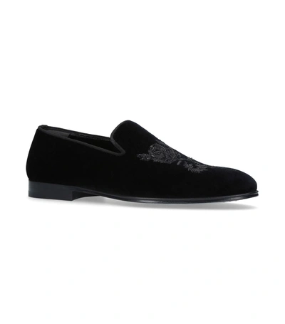 Shop Alexander Mcqueen Beaded Velvet Slippers In Black