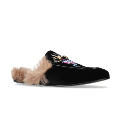 Shop Gucci Velvet Princetown Loafers In Black