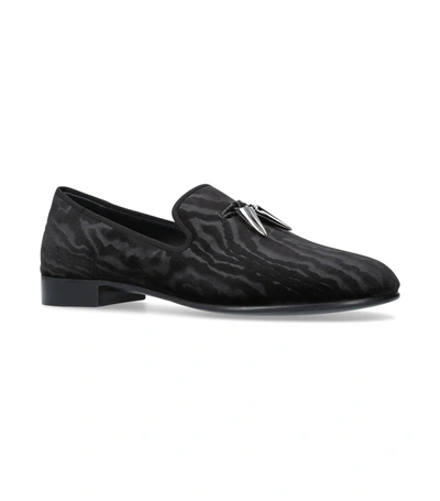 Shop Giuseppe Zanotti Velvet Shark Tooth Slippers In Black