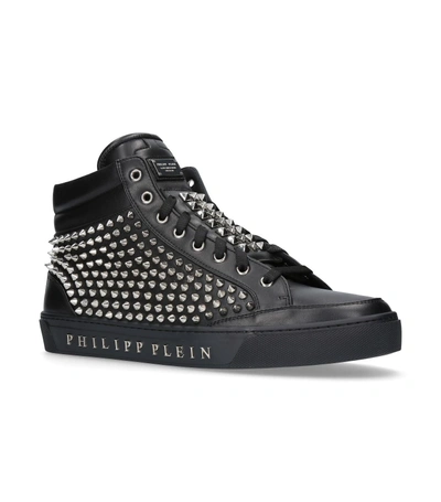 Shop Philipp Plein Fast Car Studded Mid-top Sneakers In Black