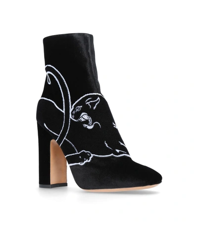 Shop Valentino Velvet Panther Ankle Boots 110 In Black