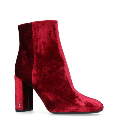 Shop Saint Laurent Velvet Loulou Ankle Boots 95 In Red